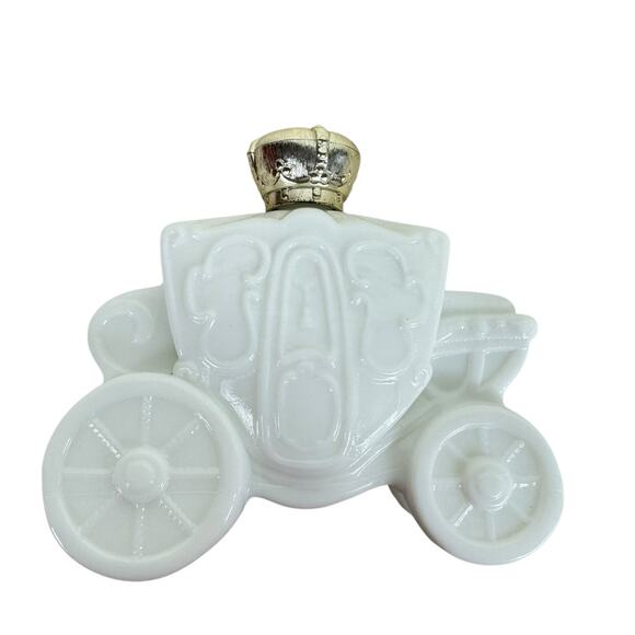 Vintage Avon Royal Coach Moonwind Cinderella Carriage Milk Glass Bottle Empty - Picture 2 of 5